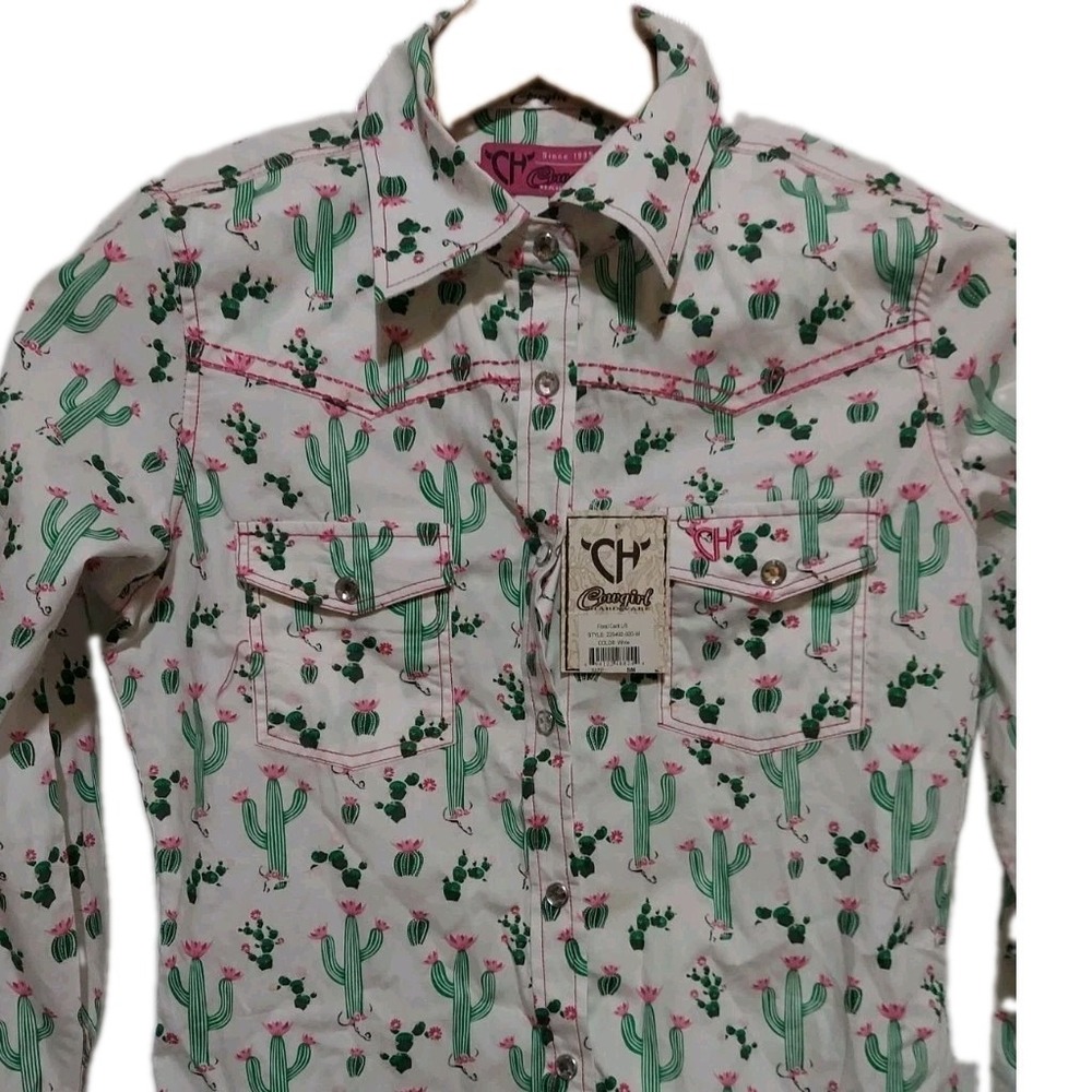 Cowgirl Hardware Western Shirt Long Sleeve Cactus & Roses Snap Sz S Women NWT